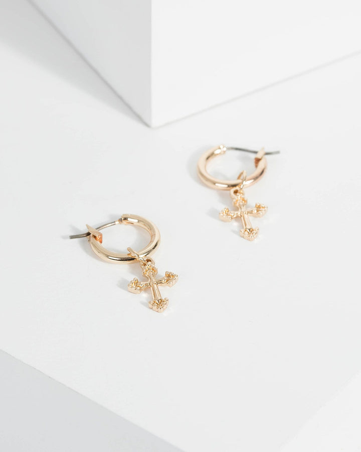 Gold Drop Charm Mini Hoop Earrings | Earrings