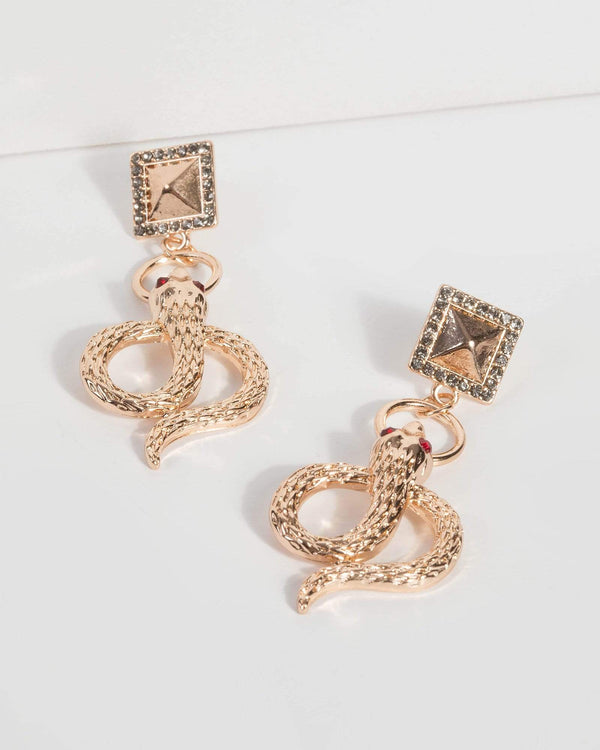 Gold Drop Snake Stud Earrings | Earrings