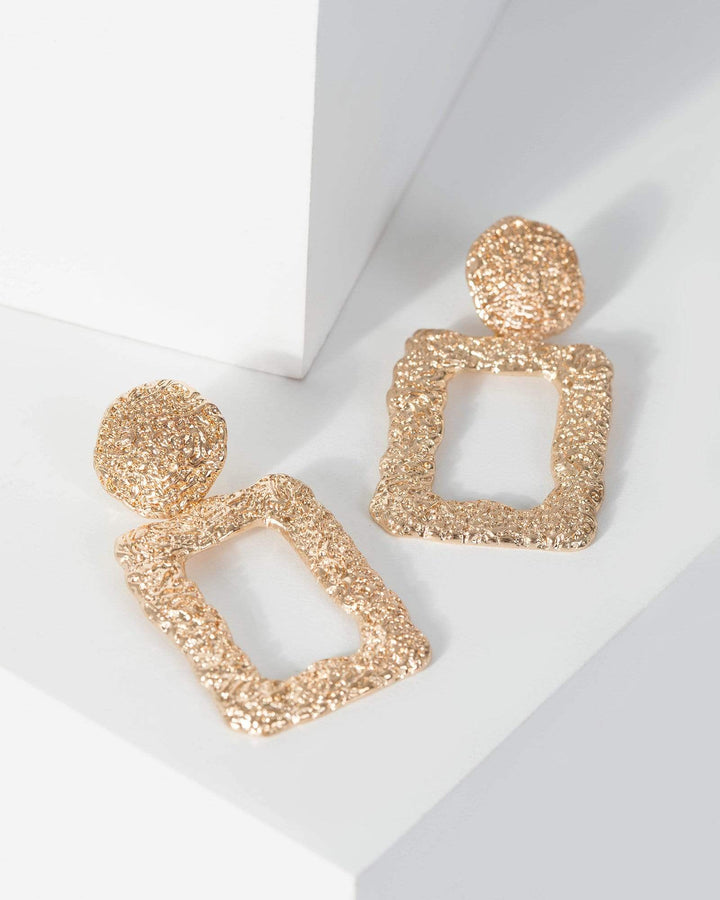 Gold Drop Square Textured Earrings | Earrings