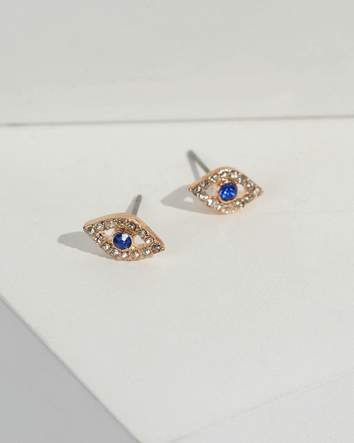 Gold Evil Eye Crystal Stud Earrings | Earrings