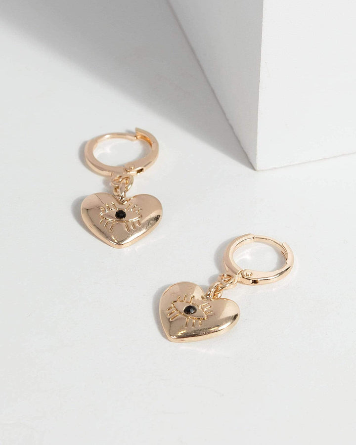 Gold Evil Eye Heart Huggie Earrings | Earrings