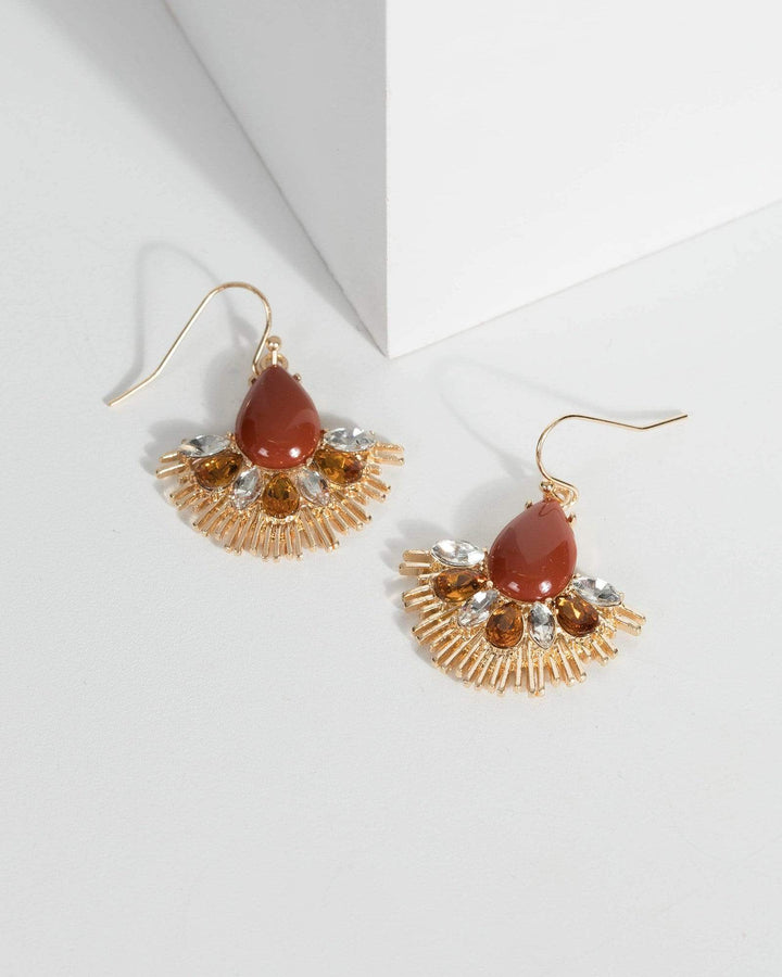 Gold Fanned Crystal Resin Drop Earrings | Earrings