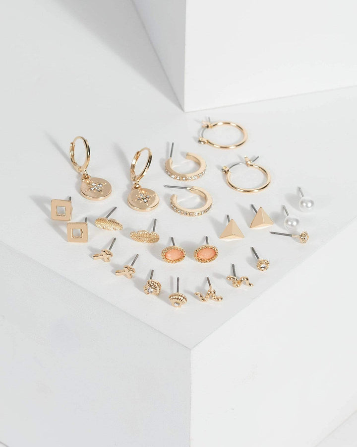 Gold Feather Multi Pk Earrings | Earrings
