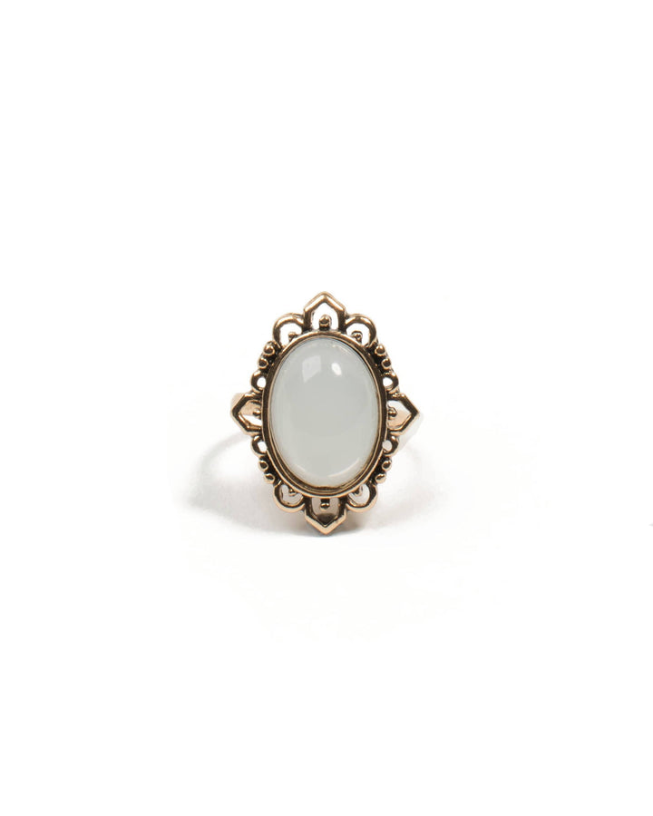 Colette by Colette Hayman Gold Filigree Edge Ivory Cocktail Ring - Large