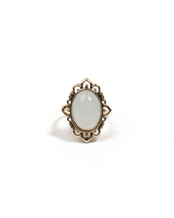 Colette by Colette Hayman Gold Filigree Edge Ivory Cocktail Ring - Small