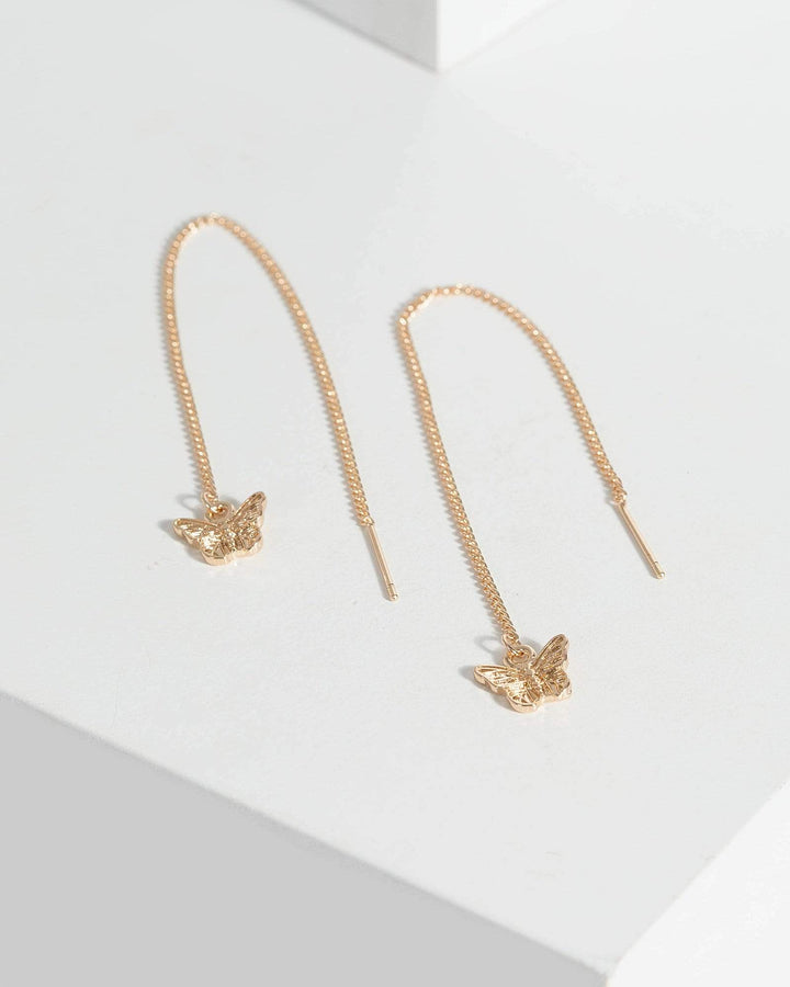 Gold Fine Butterfly Pull Through Earrings | Earrings