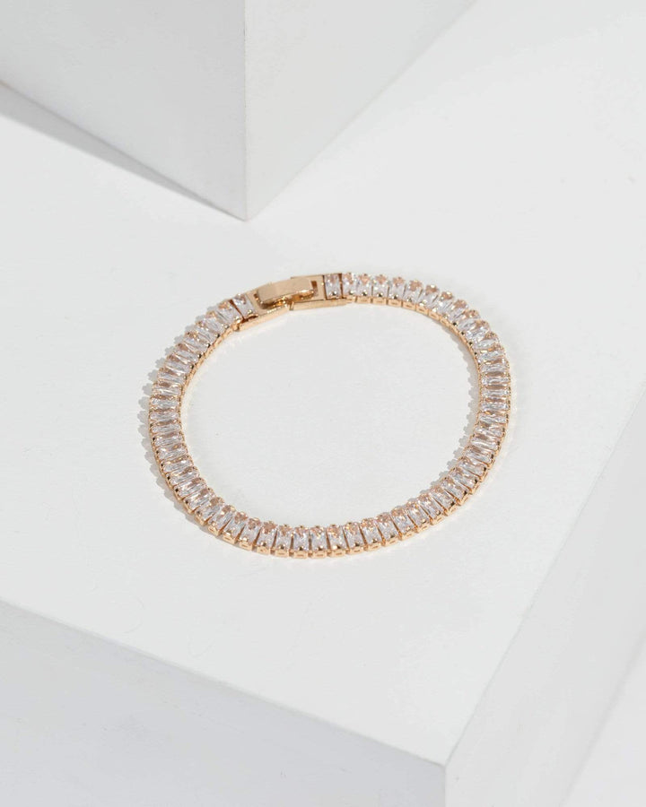 Gold Fine Chain Crystal Bar Bracelet | Wristwear