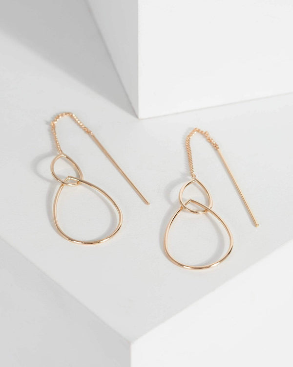 Gold Fine Chain Double Tear Drop Earrings | Earrings