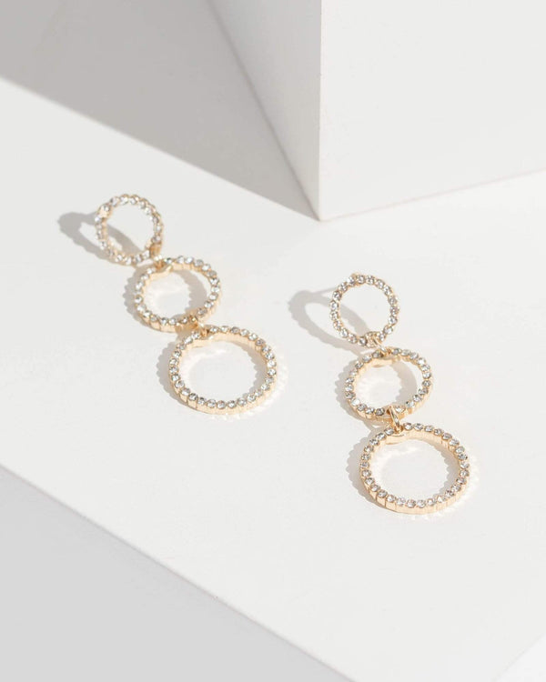 Gold Fine Crystal Triple Drop Earrings | Earrings