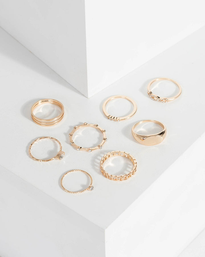 Colette by Colette Hayman Gold Fine Diamante Band Ring Multi Pack