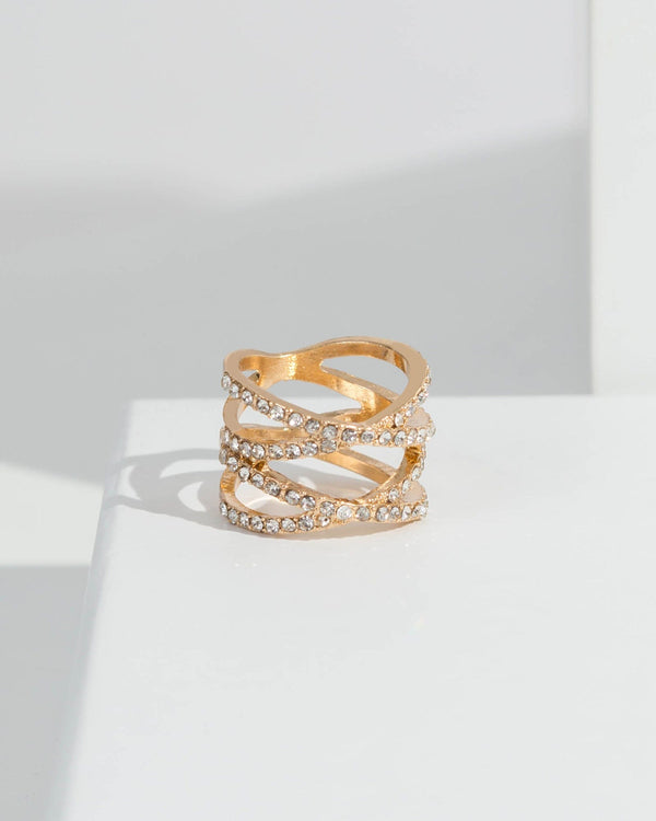Colette by Colette Hayman Gold Fine Diamante Cross Over Ring