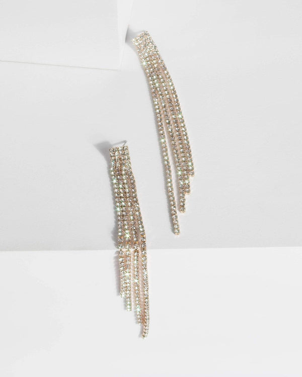 Gold Fine Diamante Cup Chain Tassel Earrings | Earrings