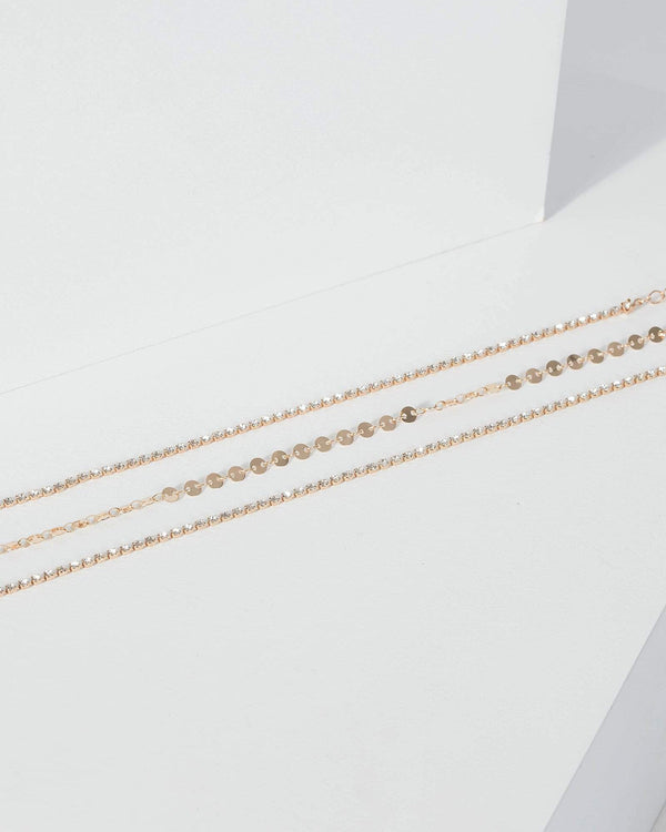 Gold Fine Disk And Diamante Anklet | Accessories