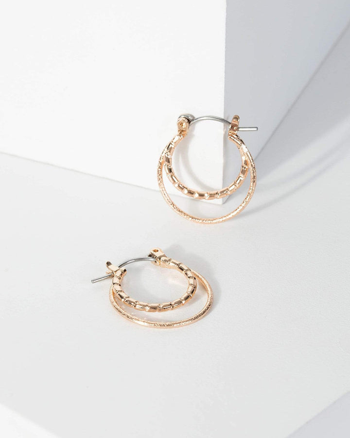 Gold Fine Double Looped Hoop Earrings | Earrings