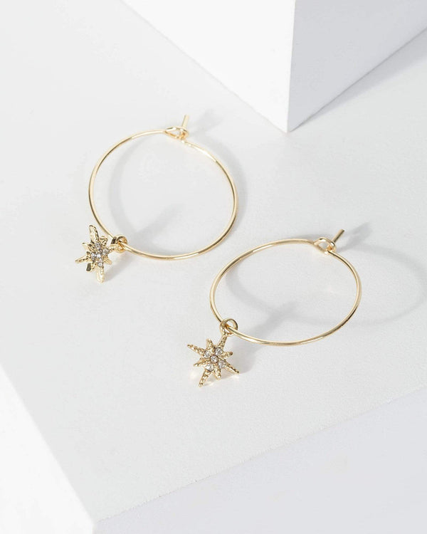 Gold Fine Hoop Star Earrings | Earrings