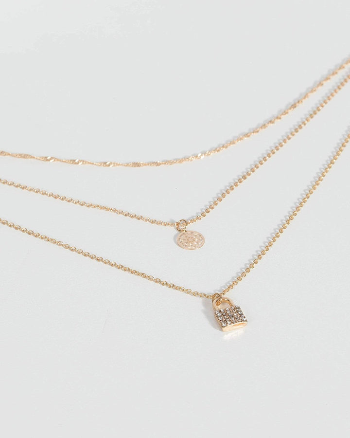 Gold Fine Lock 2 Layer Necklace | Necklaces