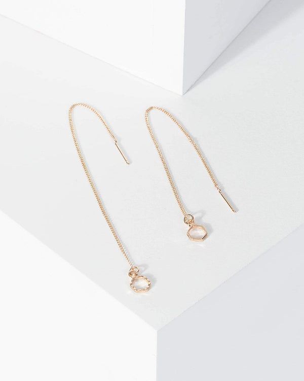 Gold Fine Textured Hexagon Charm Drop Earrings | Earrings