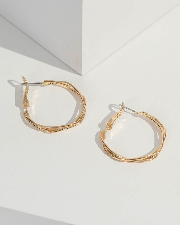 Gold Fine Twisted Hoop Earrings | Earrings
