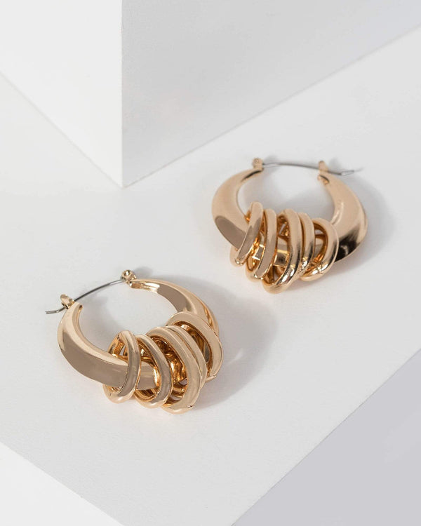 Gold Five Ring Hoop Earrings | Earrings
