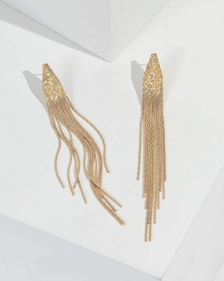 Gold Flat Chain Tassel Earrings | Earrings