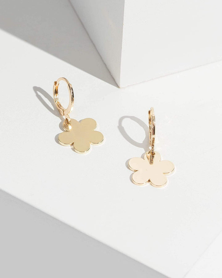 Gold Flat Daisy Huggie Hoop Earrings | Earrings