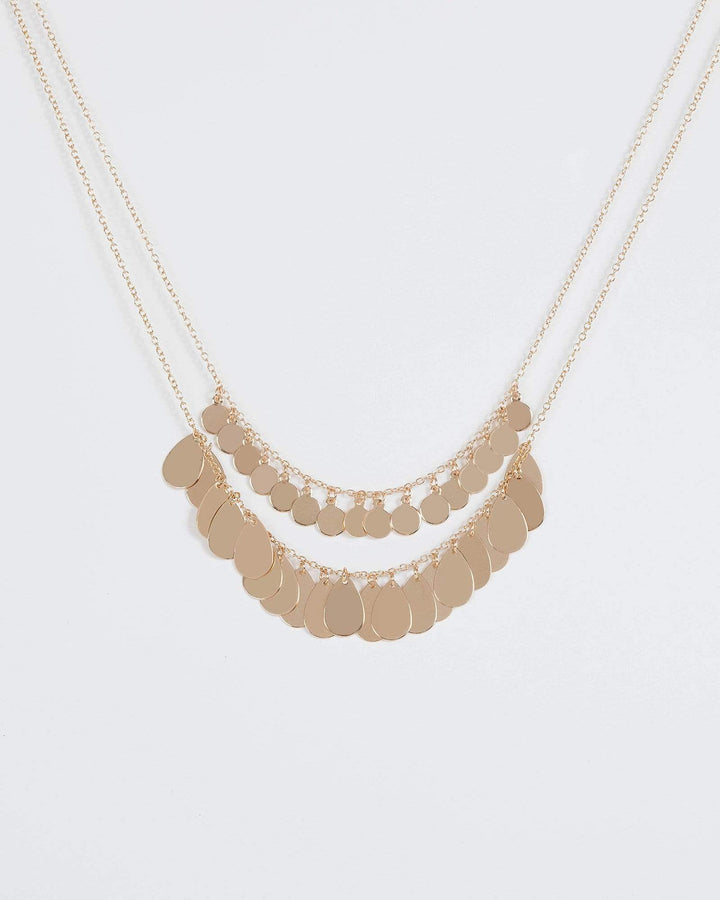 Gold Flat Round And Teardrop Detail Necklace | Necklaces