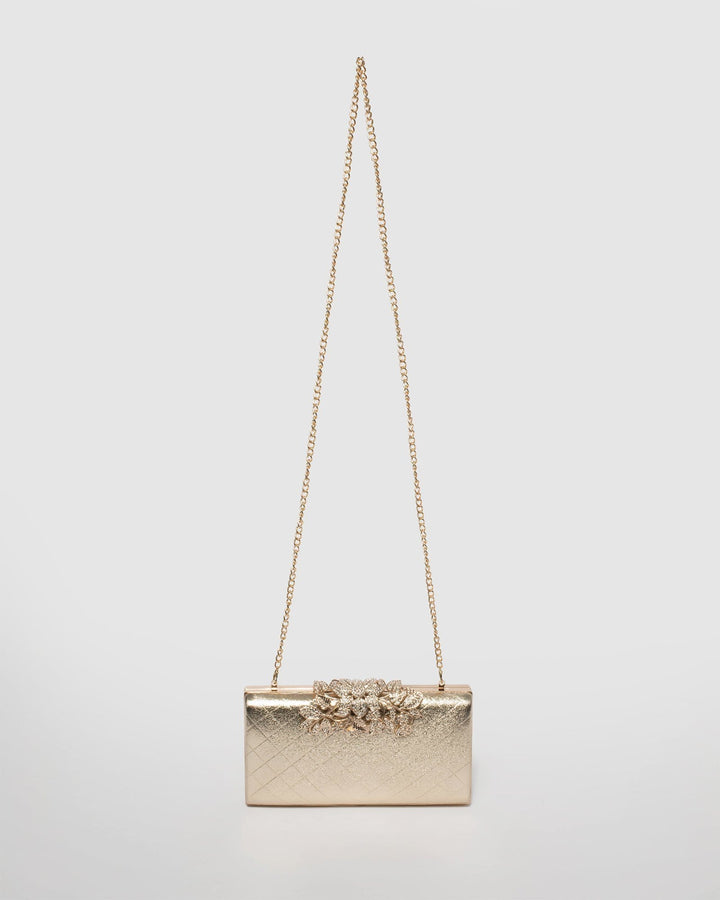 Gold Floral Clip Clutch Bag | Clutch Bags