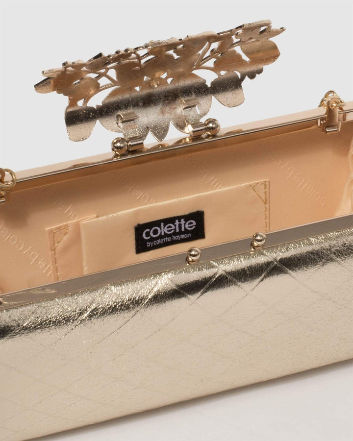 Colette by Colette Hayman Gold Floral Clip Clutch Bag