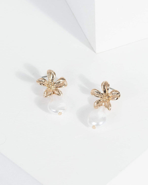 Gold Floral Pearl Drop | Earrings