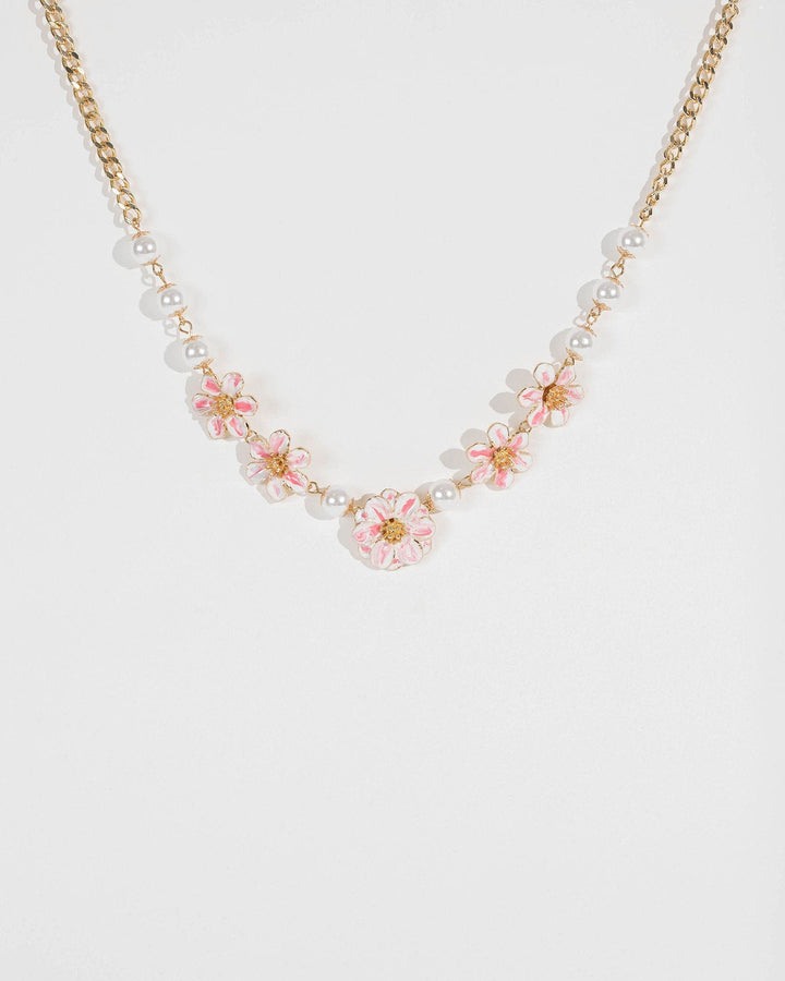 Gold Flower And Pearl Detial Necklace | Necklaces