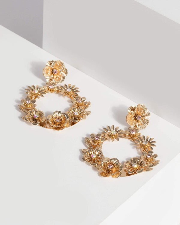 Gold Flower Hoop Drop Earrings | Earrings
