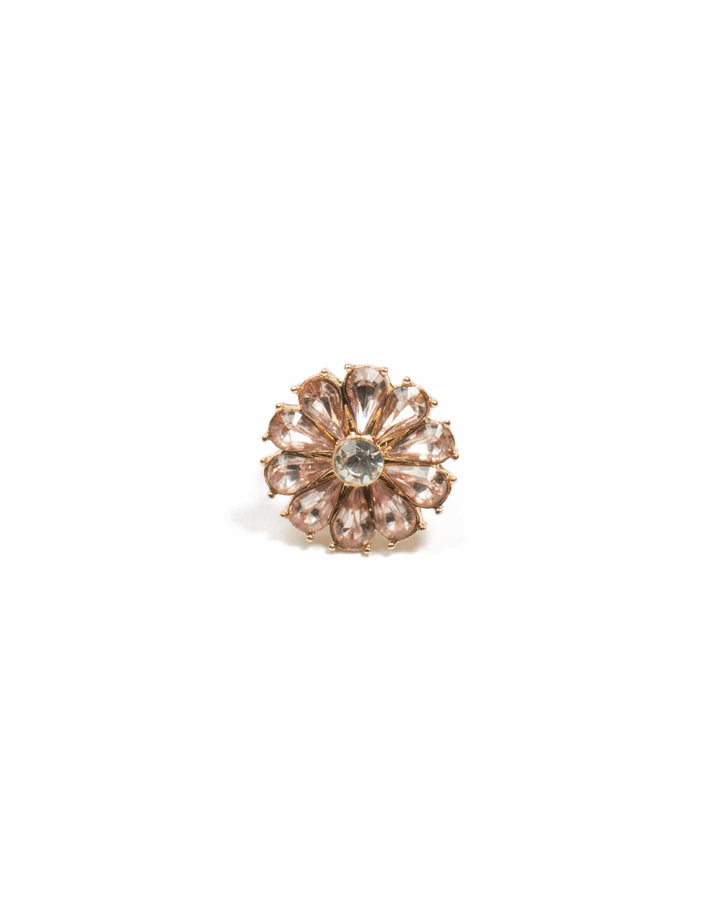 Colette by Colette Hayman Gold Flower Pink Stone Cocktail Ring - Medium