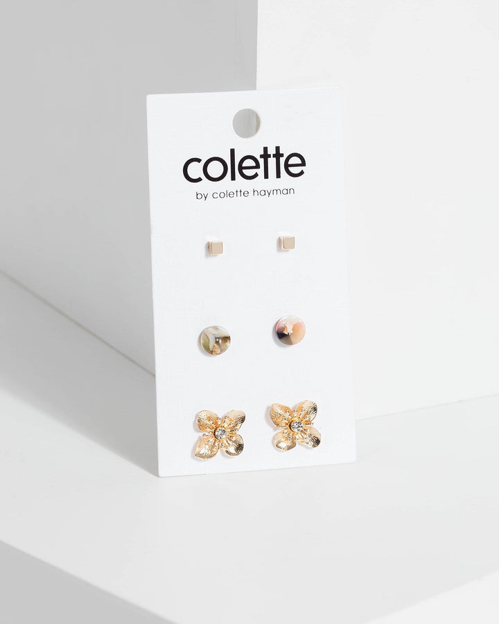 Gold Flower Stud Set Earrings | Earrings