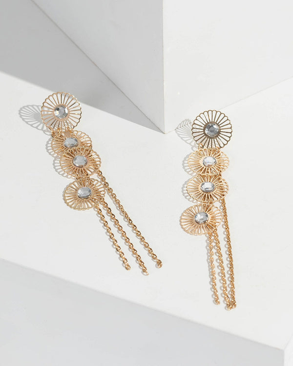 Gold Flower Tassel Drop Earrings | Earrings