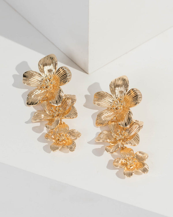 Gold Flowers Drop Earrings | Earrings