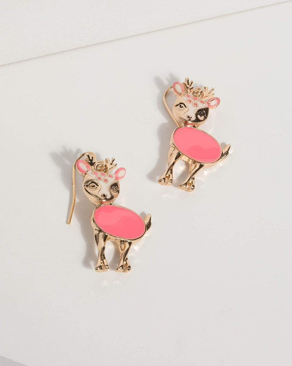 Gold Fluffy Deer Drop Earrings | Earrings
