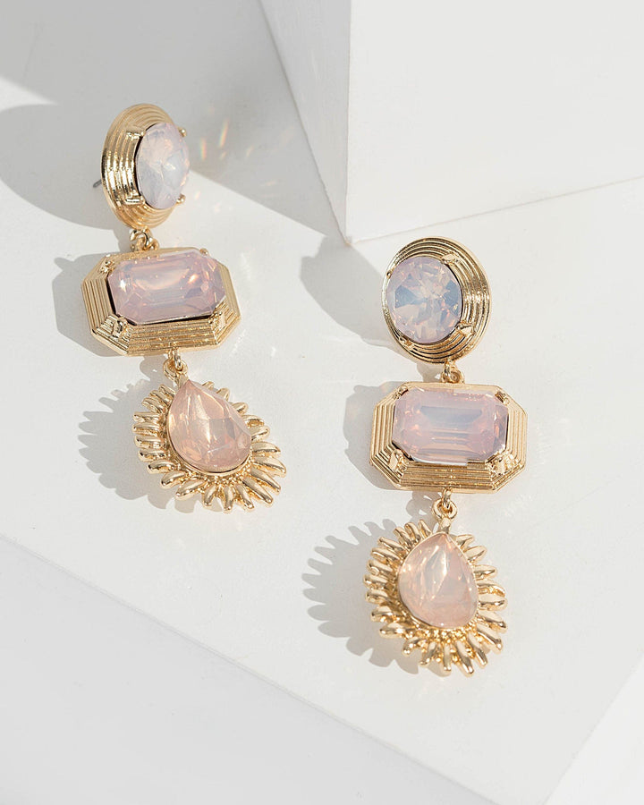 Gold Framed Crystal Drop Earrings | Earrings