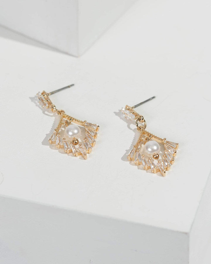 Gold Framed Pearl Drop Earrings | Earrings