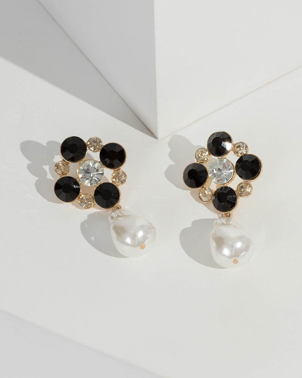 Gold Gem Pearl Drop Earrings | Earrings