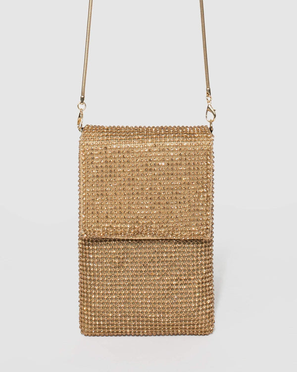 Gold Giselle Mobile Crystal Crossbody Bag | Crossbody Bags