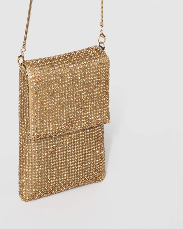 Gold Giselle Mobile Crystal Crossbody Bag | Crossbody Bags