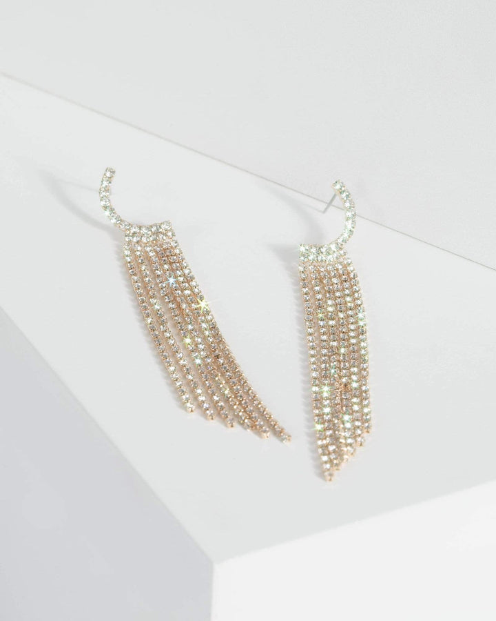 Gold Half Moon Diamante Tassel Drop Earrings | Earrings