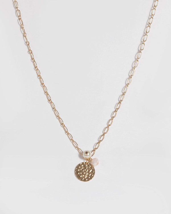 Gold Hammered Disc Pendant Necklace | Necklaces