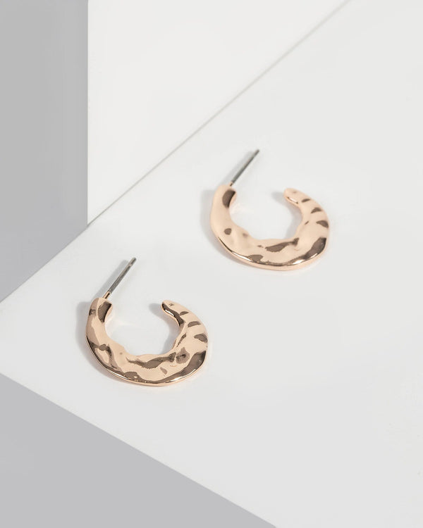 Gold Hammered Half Hoop Earrings | Earrings
