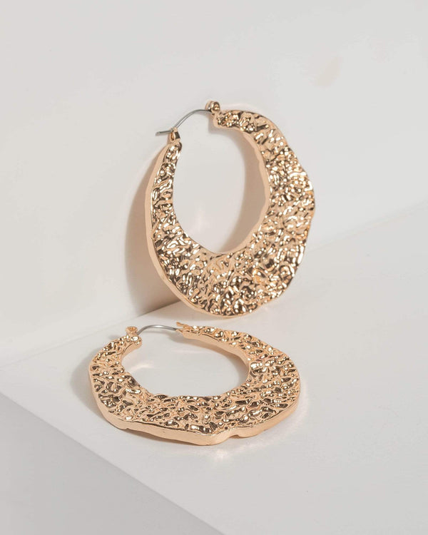 Gold Hammered Hoop Earrings | Earrings
