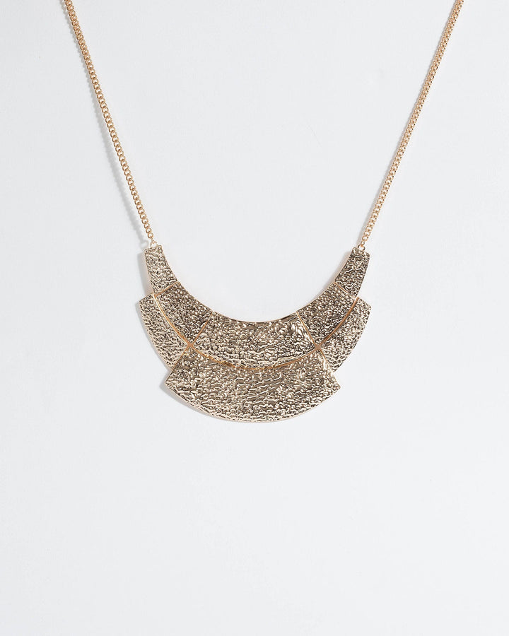 Gold Hammered Metal Bib Necklace | Necklaces