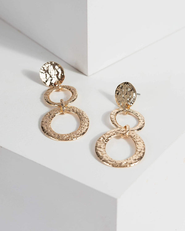 Gold Hammered Metal Drop Earrings | Earrings