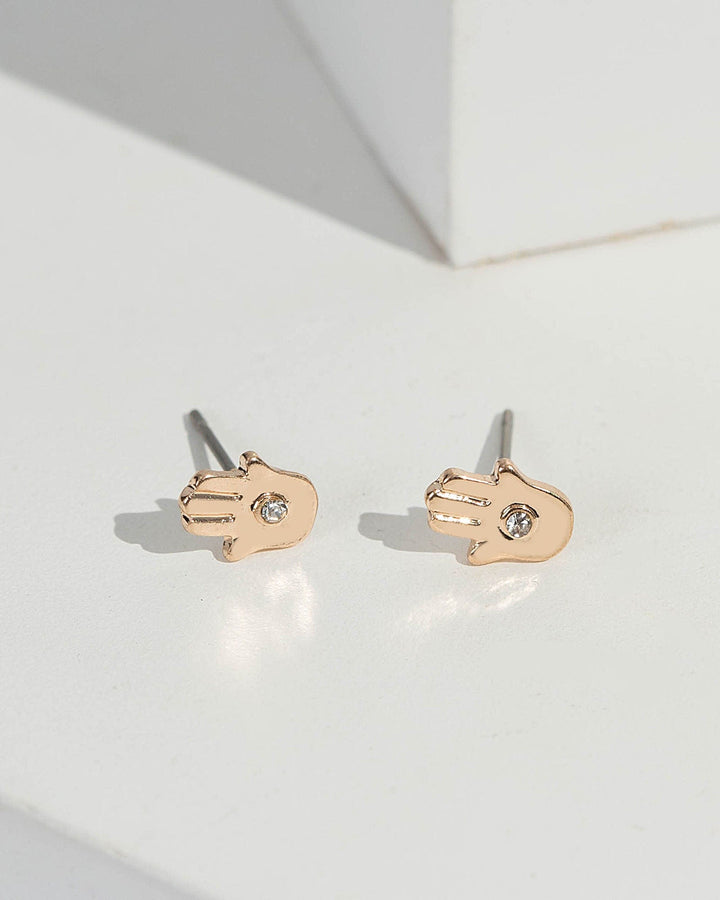 Gold Hamsa Hand Crystal Stud Earrings | Earrings