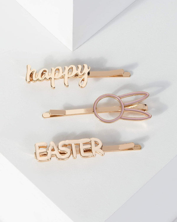 Gold Happy Easter Hair Slides | Accessories
