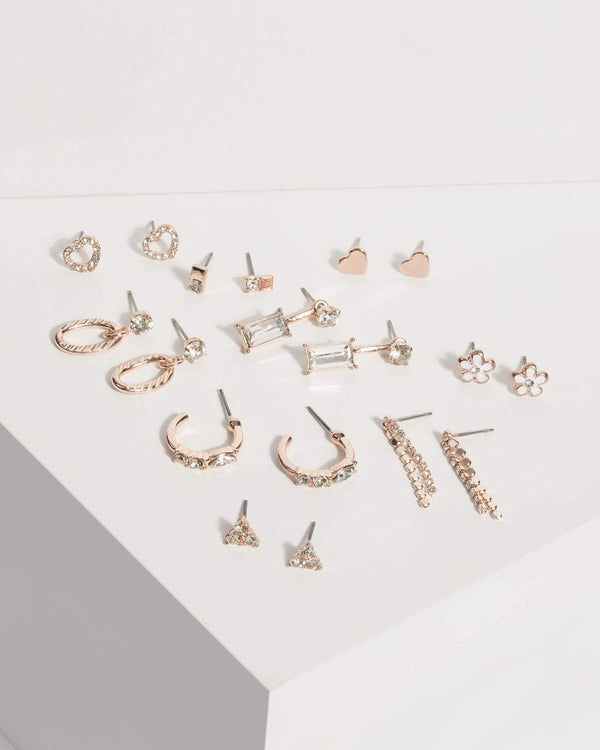 Gold Heart and Crystal Earring Set | Earrings